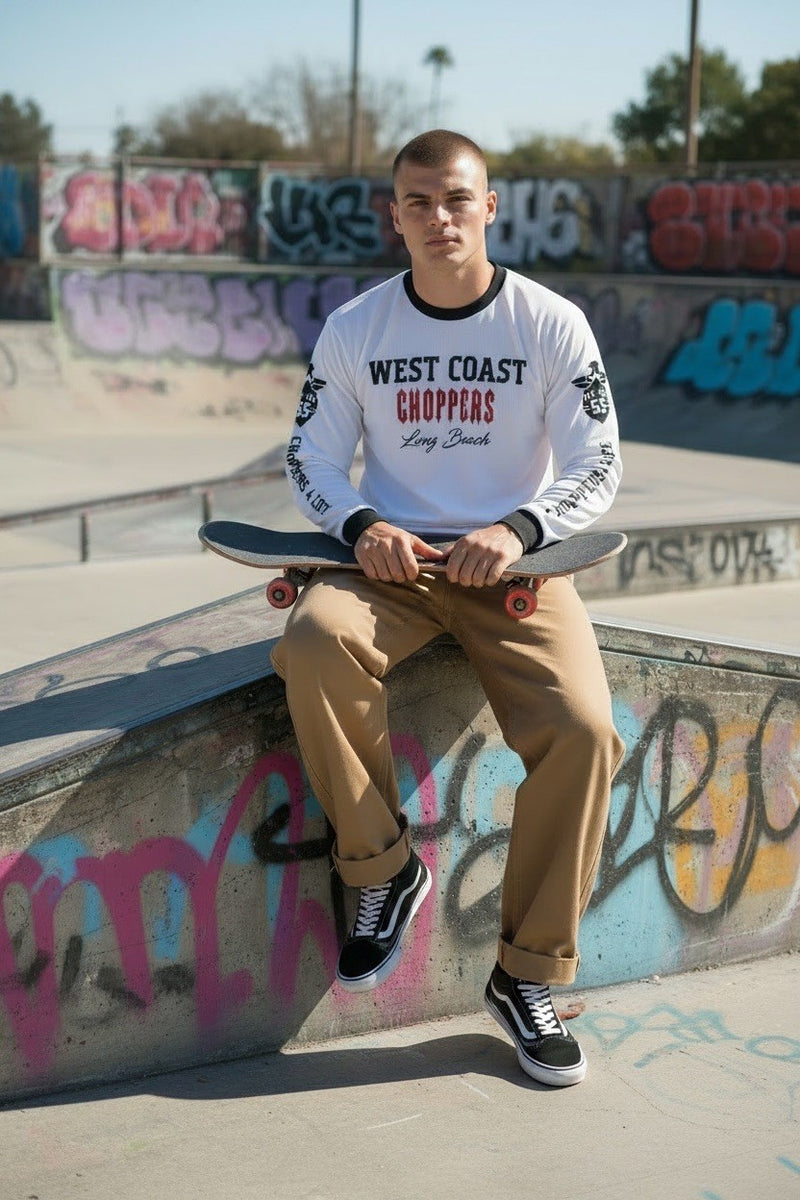 WEST COAST CHOPPERS ワッフル サーマル チョッパー WCC CHOPPERS 4 LIFE WAFFLE LONG SLEEVE - WHITE – West Coast Choppers