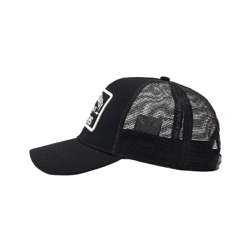 WCC MOTORCYCLE CO. 5 PANEL TRUCKER HAT - BLACK - West Coast Choppers
