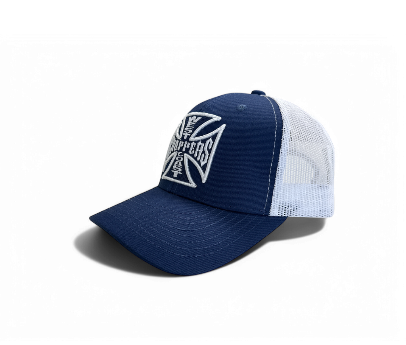 OG CROSS 6 PANEL TRUCKER HAT - NAVY/WHITE – West Coast Choppers