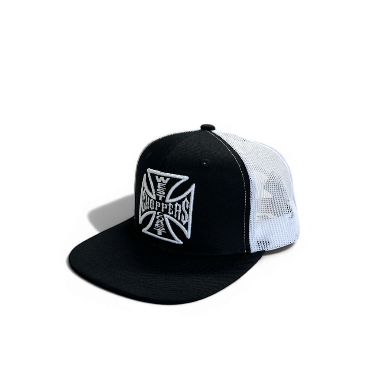 OG CROSS 6 PANEL FLATBILL HAT - BLACK/WHITE – West Coast Choppers