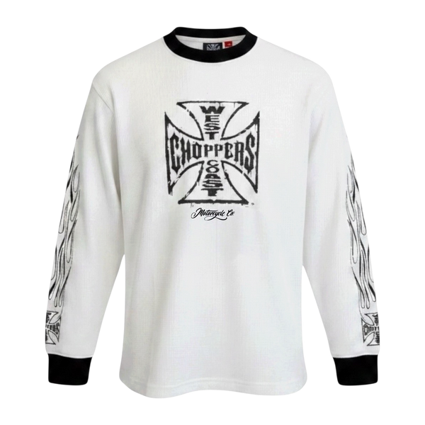 WCC WORN CROSS WAFFLE LONG SLEEVE - WHITE – West Coast Choppers