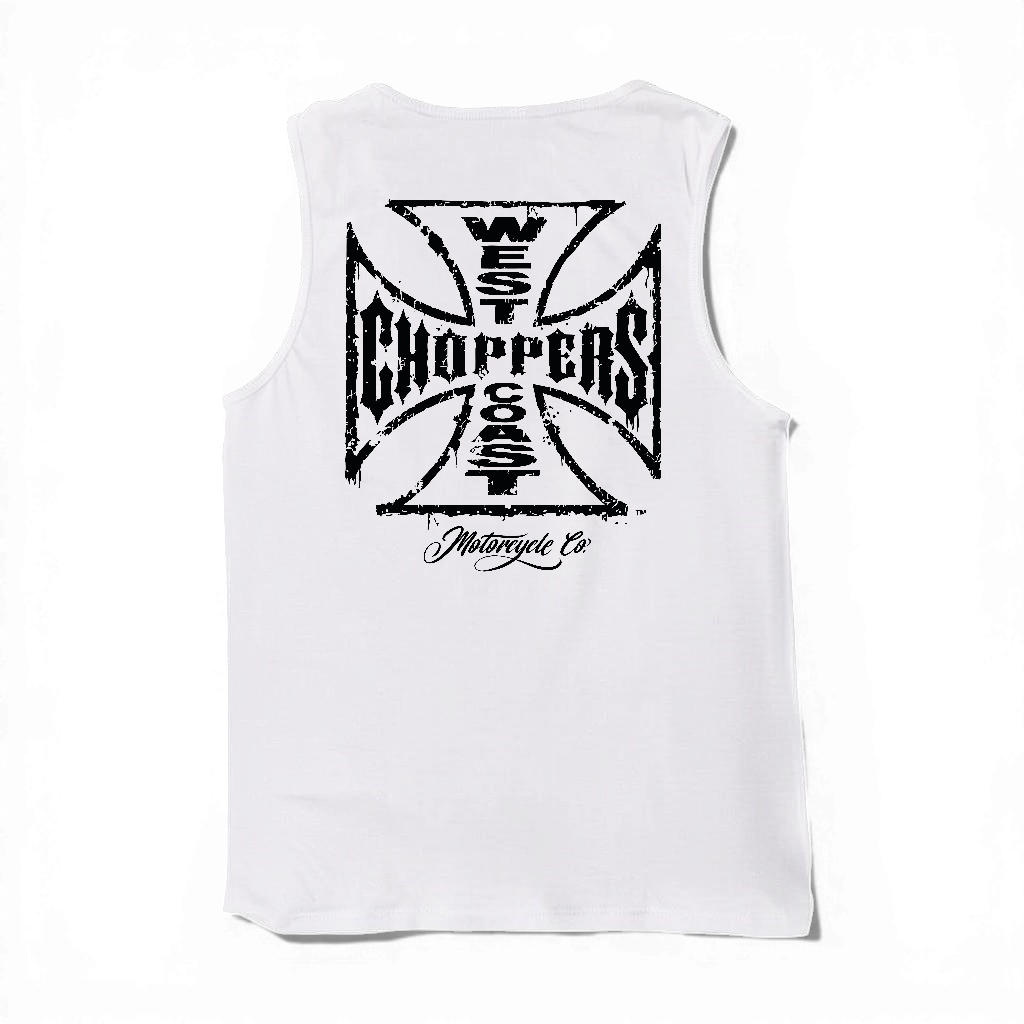 WORN CROSS TANKTOP - WHITE – West Coast Choppers