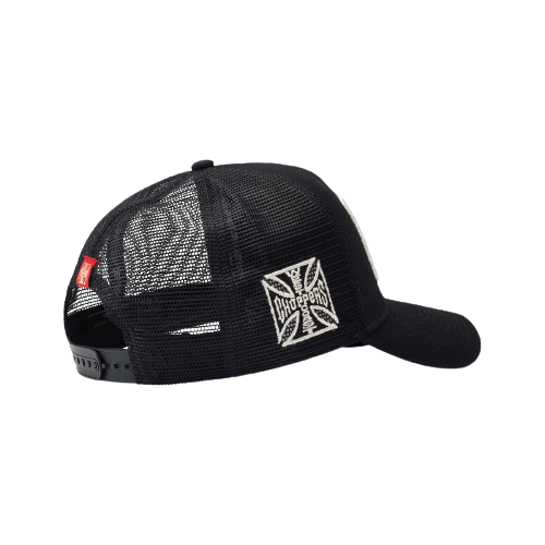WCC MOTORCYCLE CO. 5 PANEL TRUCKER HAT - BLACK – West Coast Choppers WCC MOTORCYCLE CO. 5 PANEL TRUCKER HAT - BLACK – West Coast Choppers