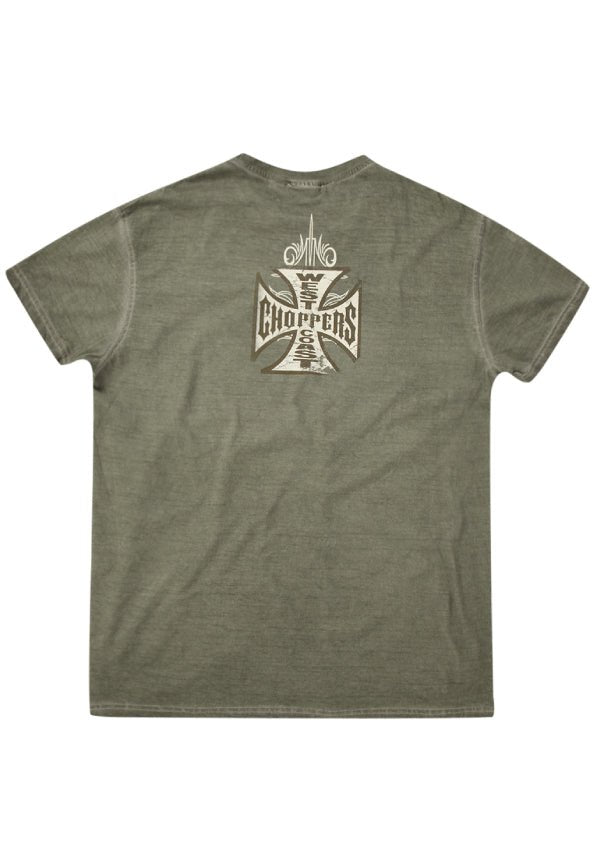 west coast choppers サーマル ヴィンテージTシャツ カーキ West Coast Choppers Bridge Tee- Oil Dye Khaki